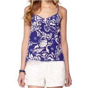 Lilly Pulitzer Blue and White Racerback Silk Top